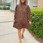 Brown Midnight Petals Corduroy Dress - Jessi Jayne Boutique