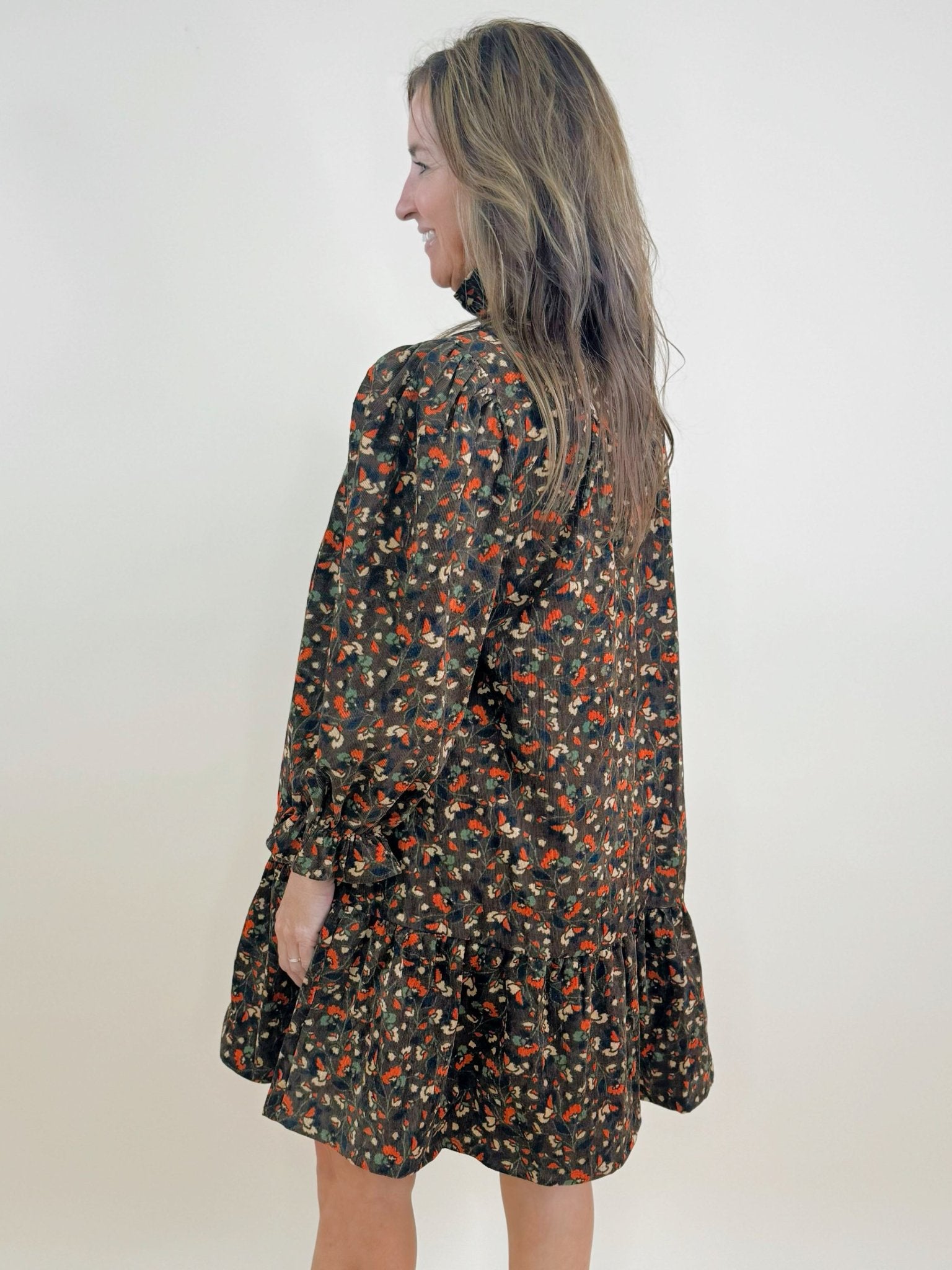 Brown Midnight Petals Corduroy Dress - Jessi Jayne Boutique