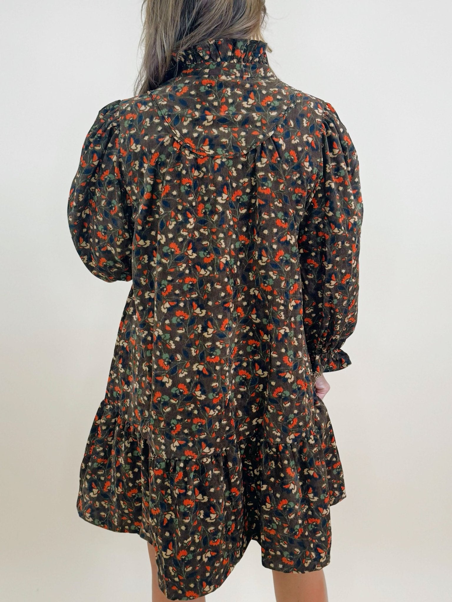 Brown Midnight Petals Corduroy Dress - Jessi Jayne Boutique