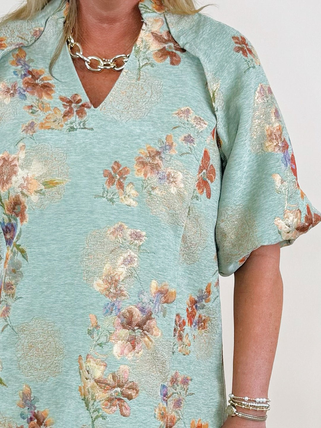 Shimmering Petals Jacquard Puff Sleeve Dress - Jessi Jayne Boutique