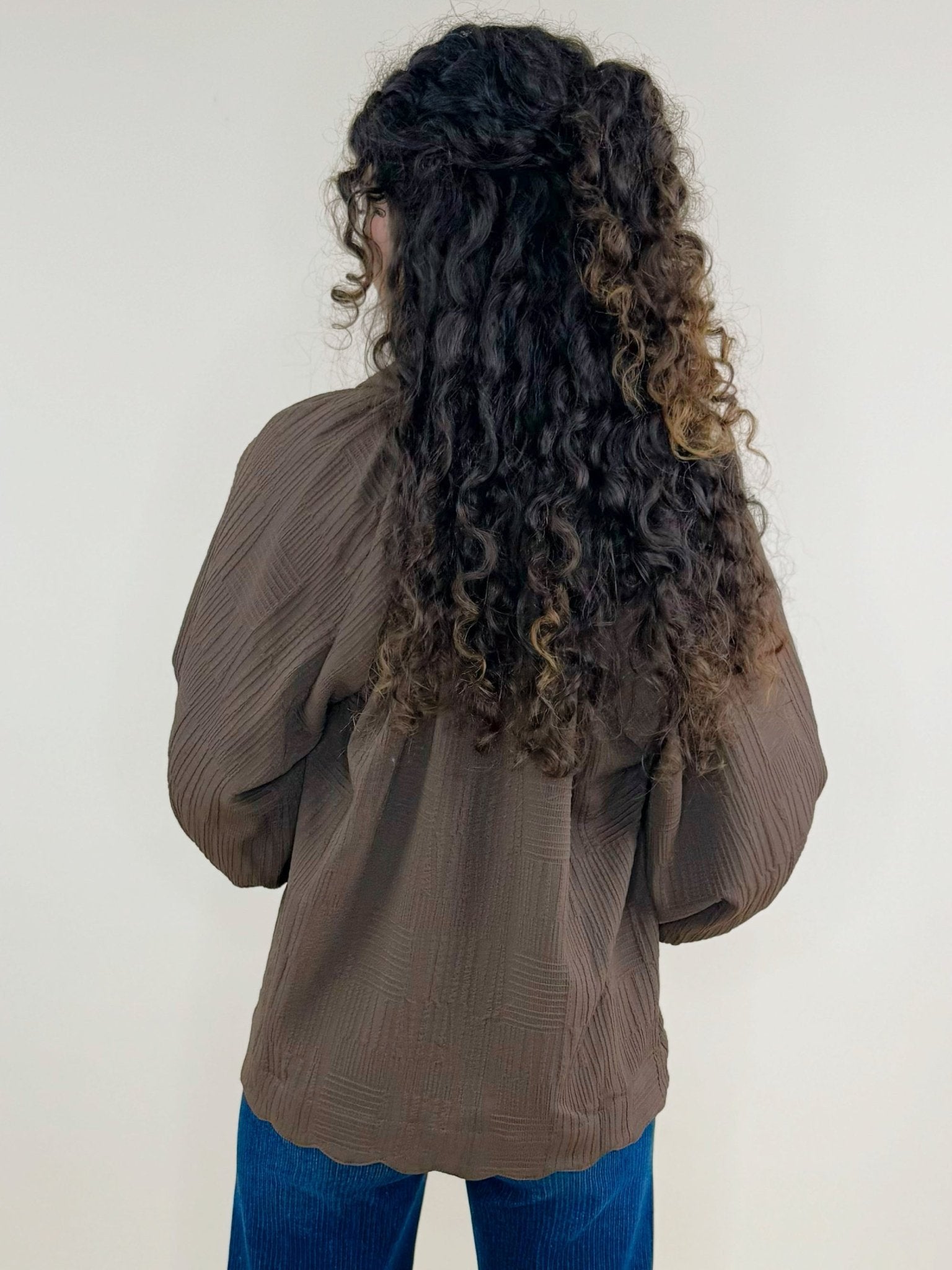 Vivienne Brown Textured V - Neck Blouse - Jessi Jayne Boutique