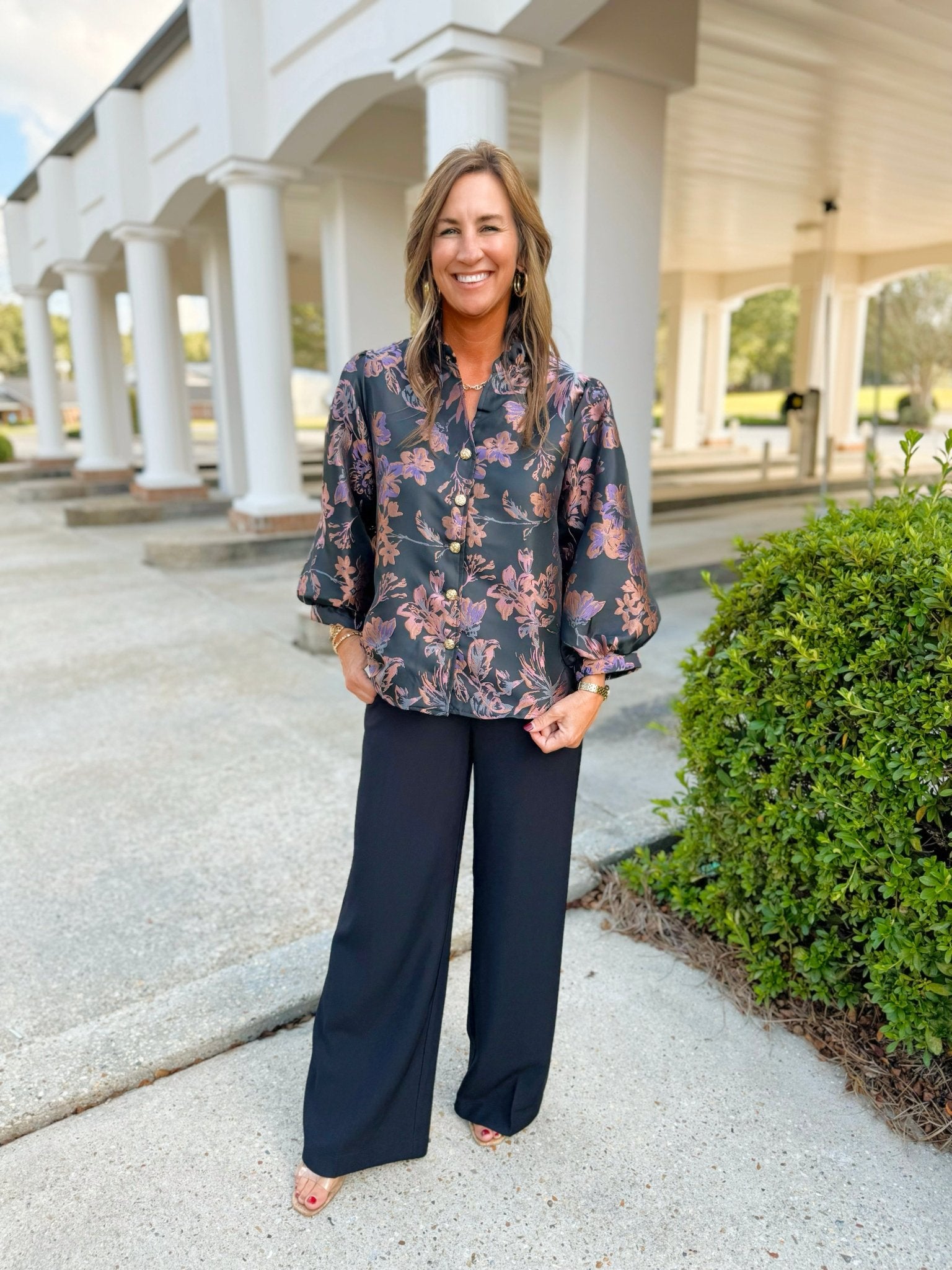 Enchanted Noir Floral Jacquard Blouse - Jessi Jayne Boutique