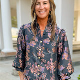 Enchanted Noir Floral Jacquard Blouse - Jessi Jayne Boutique