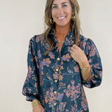 Enchanted Noir Floral Jacquard Blouse - Jessi Jayne Boutique
