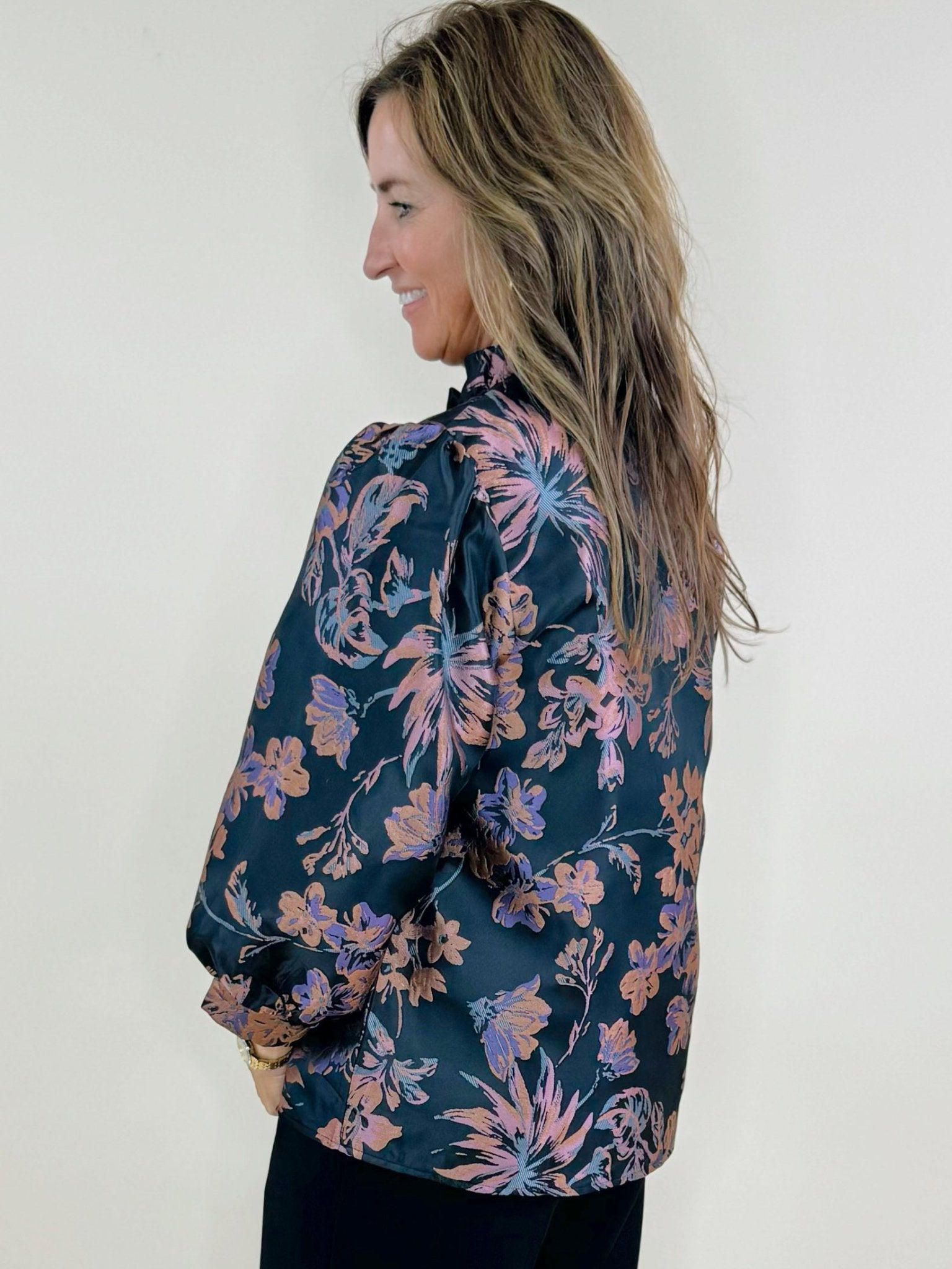 Enchanted Noir Floral Jacquard Blouse - Jessi Jayne Boutique