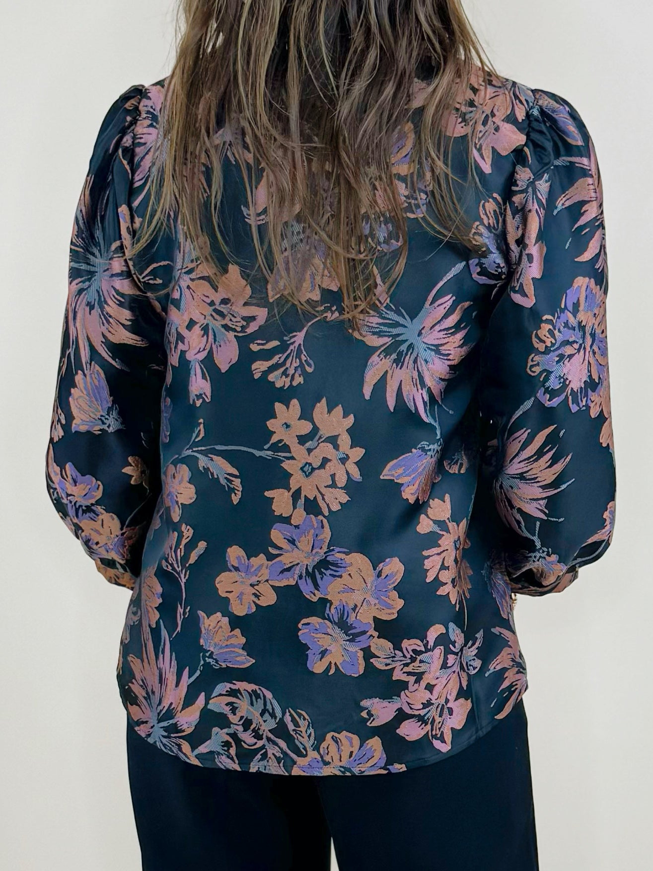 Enchanted Noir Floral Jacquard Blouse - Jessi Jayne Boutique