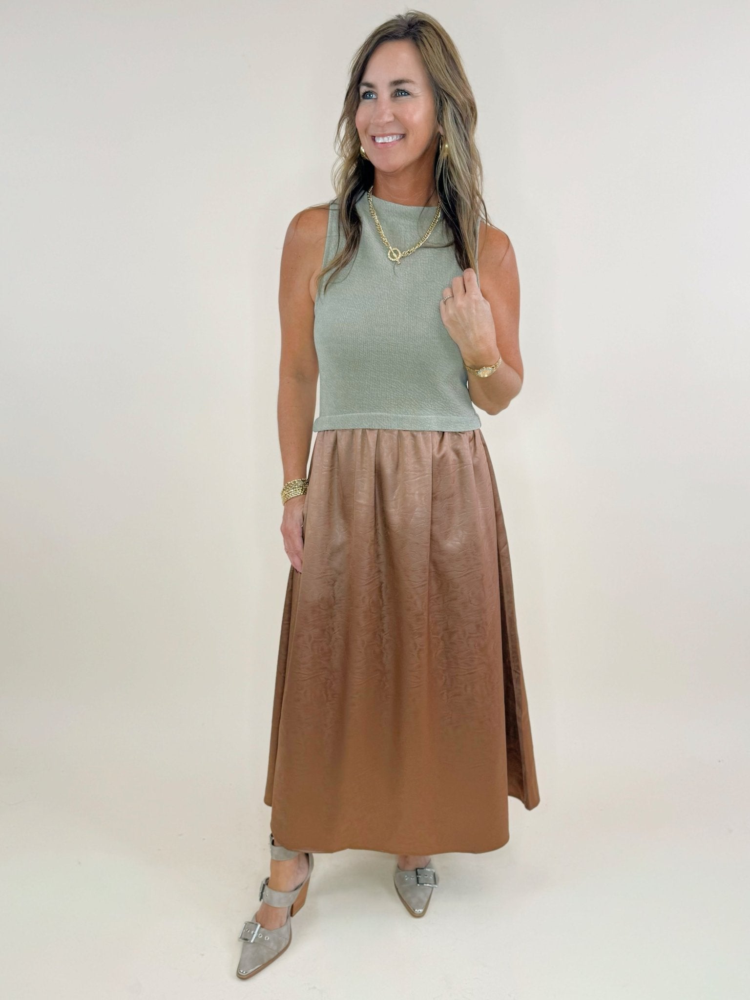 Mocha Moments Mixed Media Maxi Dress - Jessi Jayne Boutique