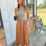 Mocha Moments Mixed Media Maxi Dress - Jessi Jayne Boutique