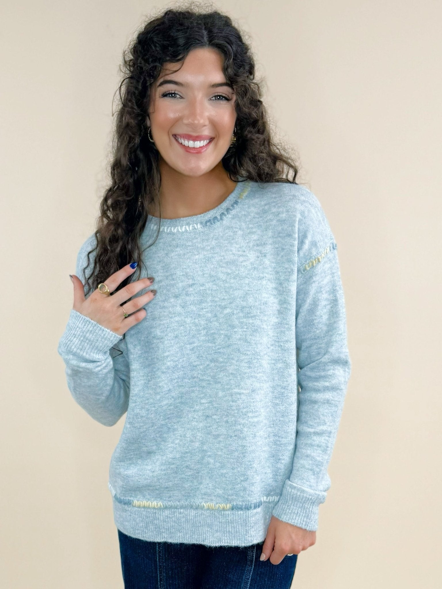 Frosted Mist Stitch Detail Sweater - Jessi Jayne Boutique