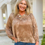 Crinkle Brocade Long Sleeve Blouse - Jessi Jayne Boutique