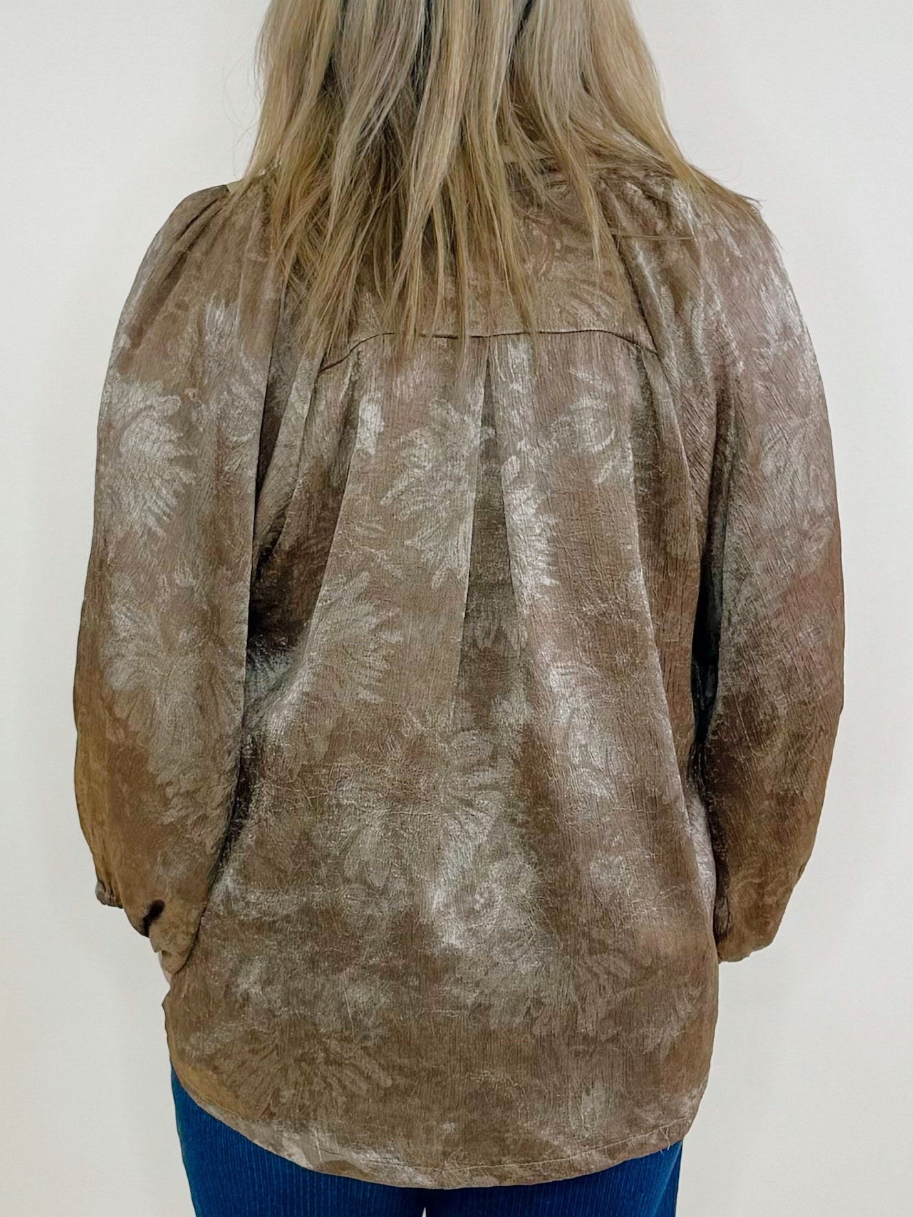 Crinkle Brocade Long Sleeve Blouse - Jessi Jayne Boutique