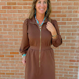 Espresso Zipper Detail Mini Dress - Jessi Jayne Boutique