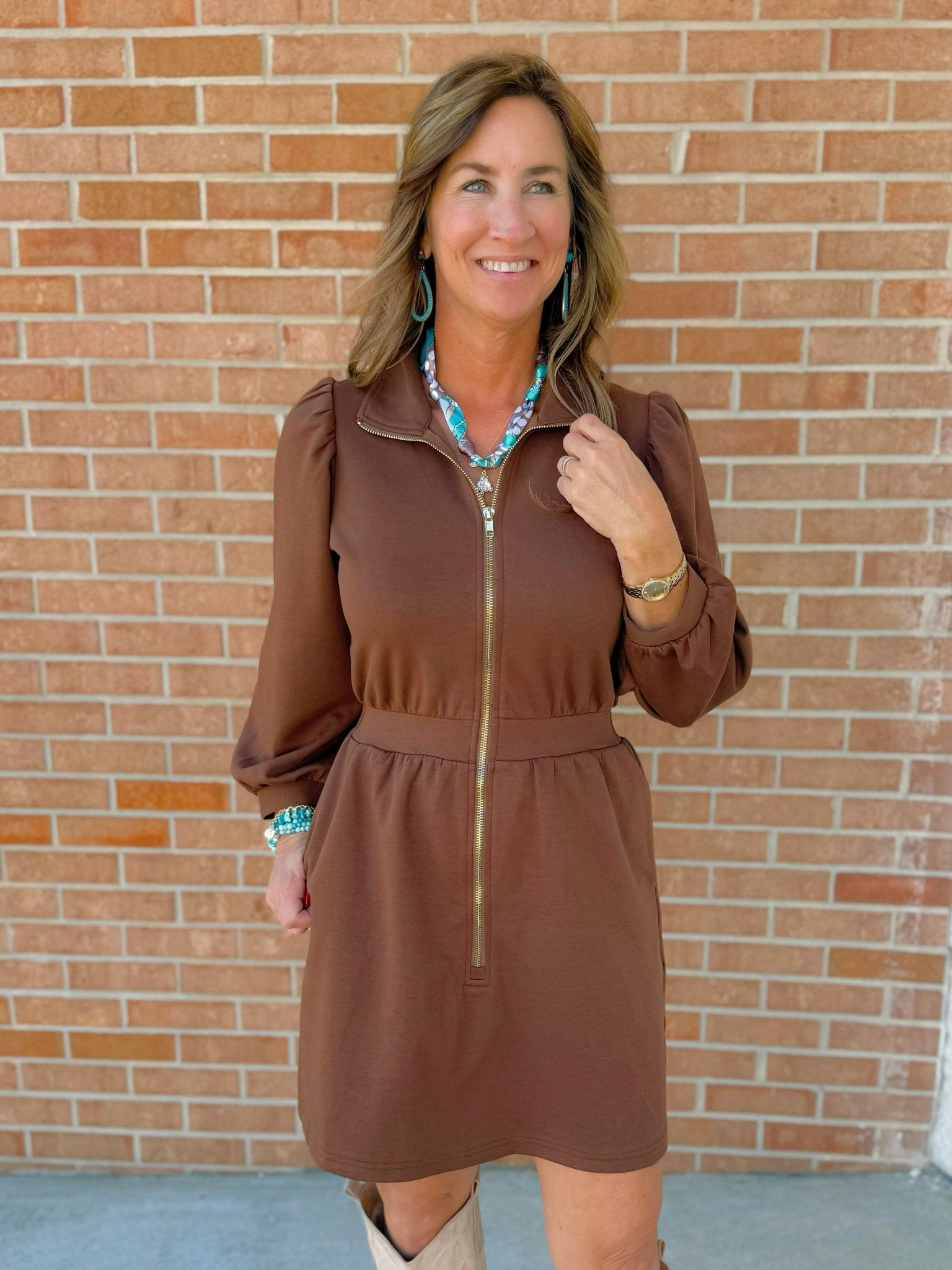 Espresso Zipper Detail Mini Dress - Jessi Jayne Boutique