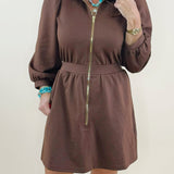 Espresso Zipper Detail Mini Dress - Jessi Jayne Boutique