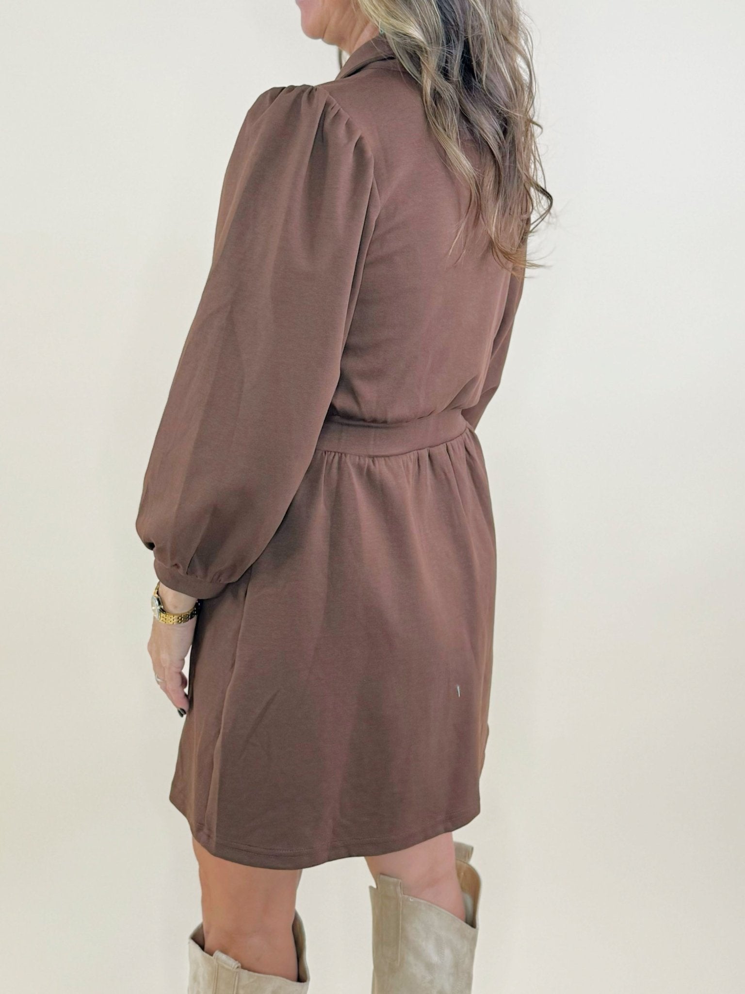 Espresso Zipper Detail Mini Dress - Jessi Jayne Boutique