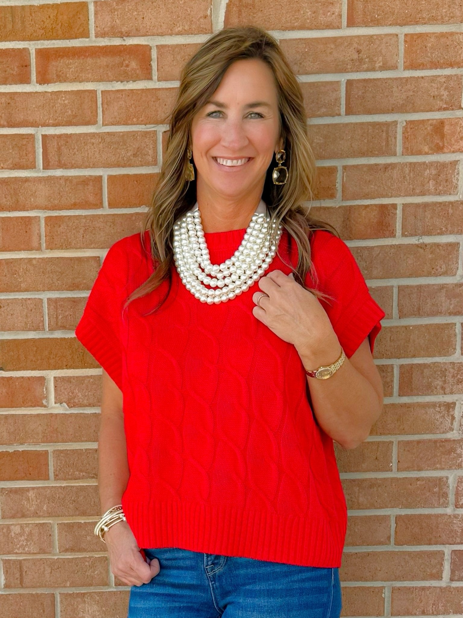 Red Hot Cable Knit Vest - Jessi Jayne Boutique
