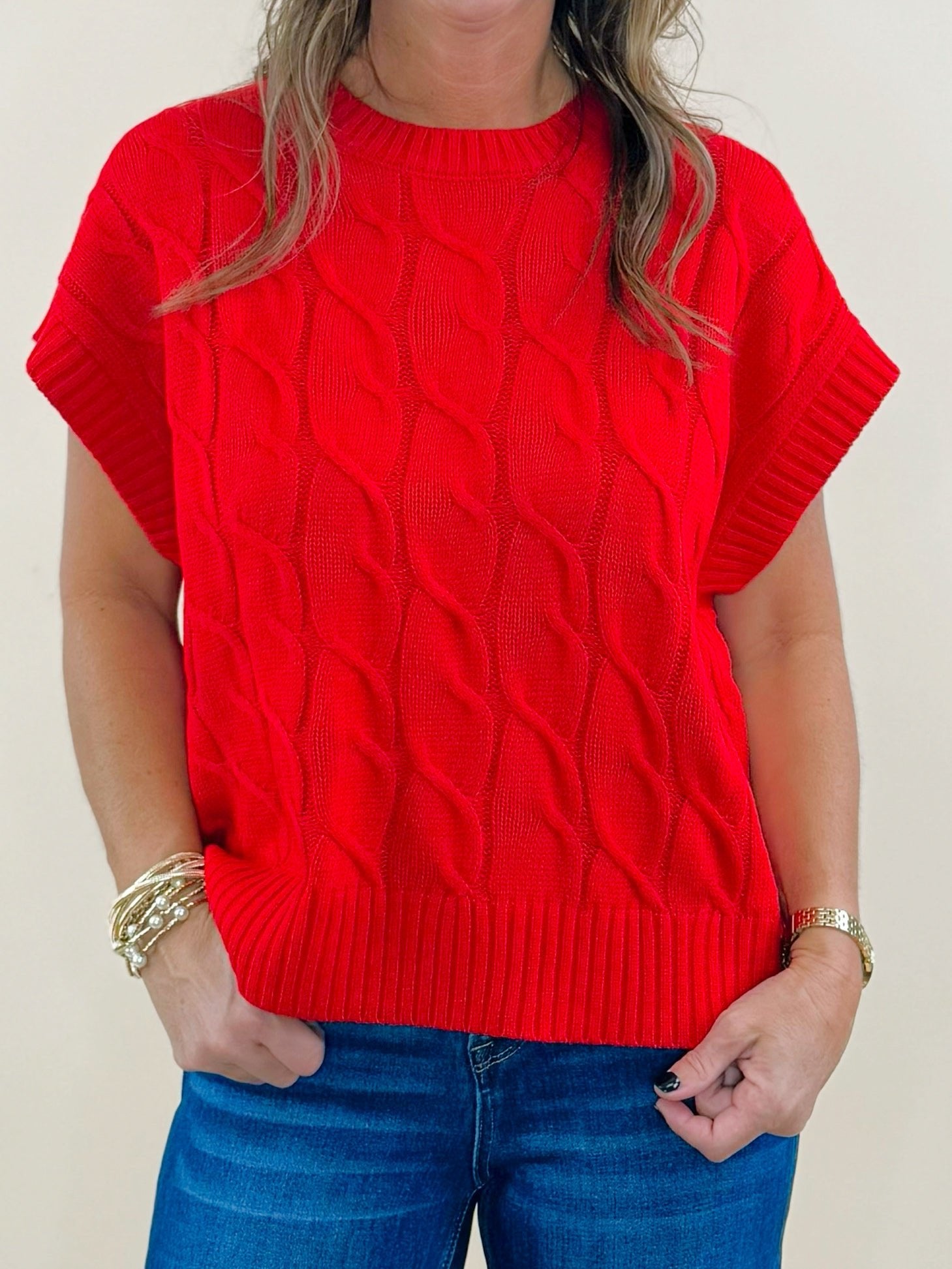 Red Hot Cable Knit Vest - Jessi Jayne Boutique
