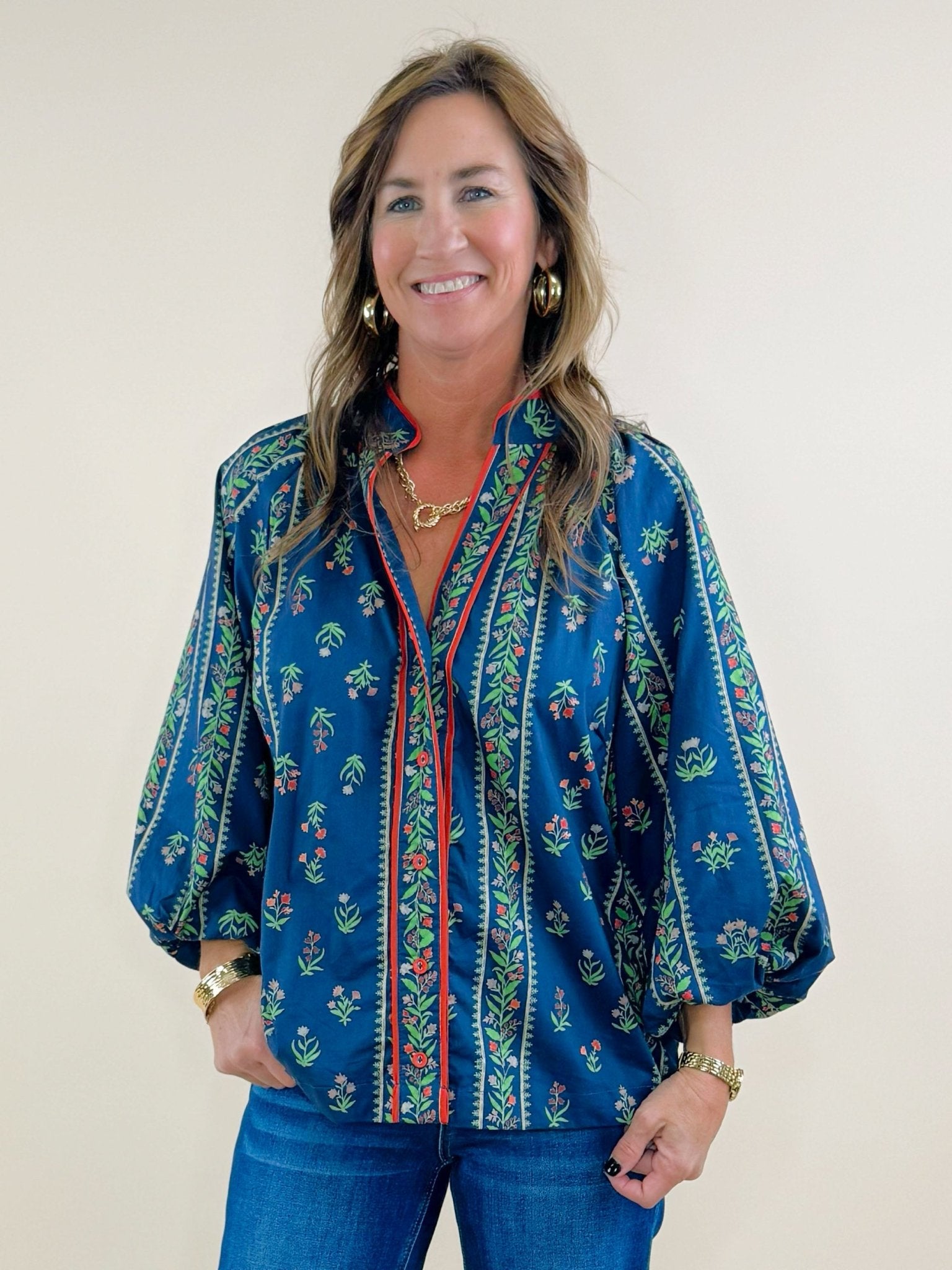 Floral Evergreen Boho Blouse - Jessi Jayne Boutique