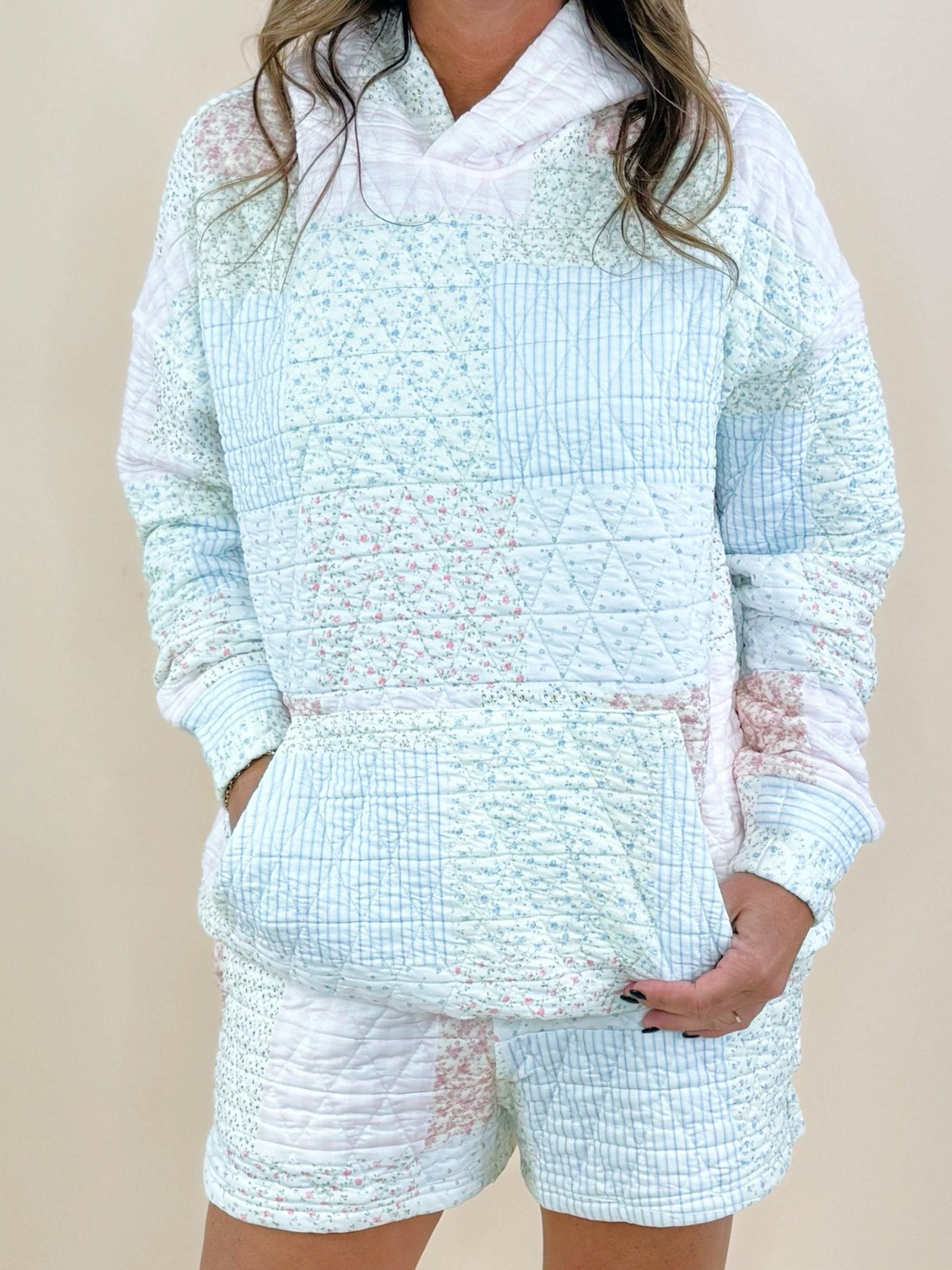 Sunkissed Coconut Quilted Pastel Floral Hoodie - Jessi Jayne Boutique