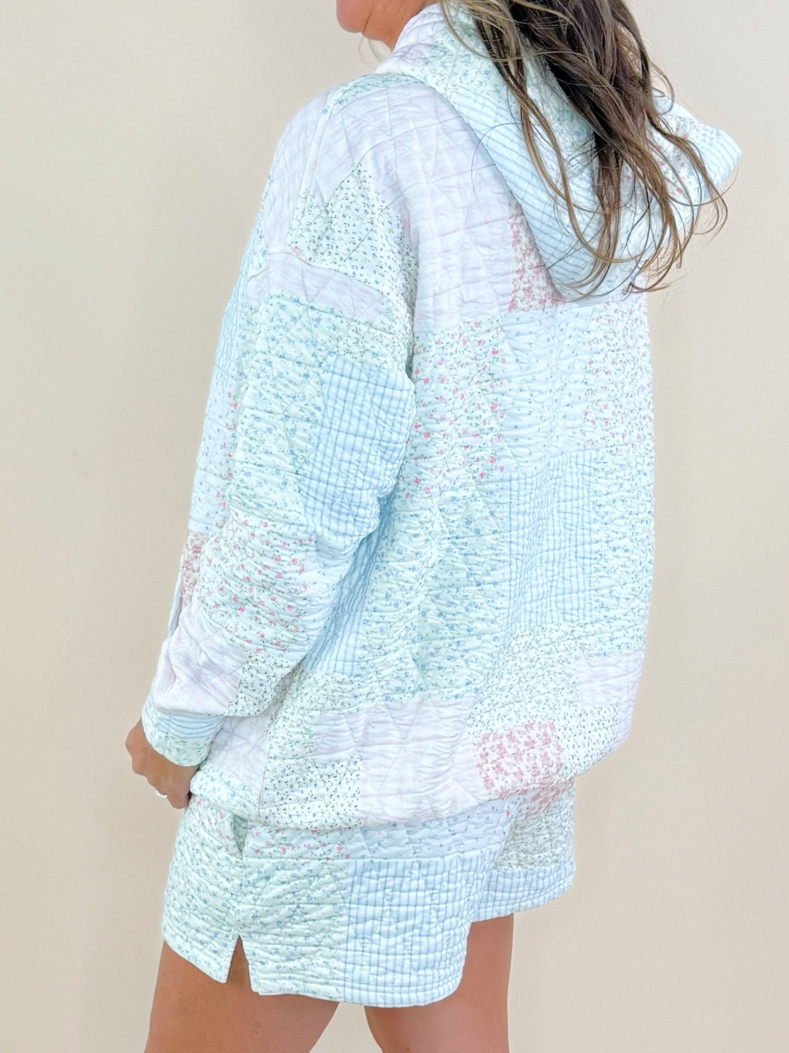 Sunkissed Coconut Quilted Pastel Floral Hoodie - Jessi Jayne Boutique