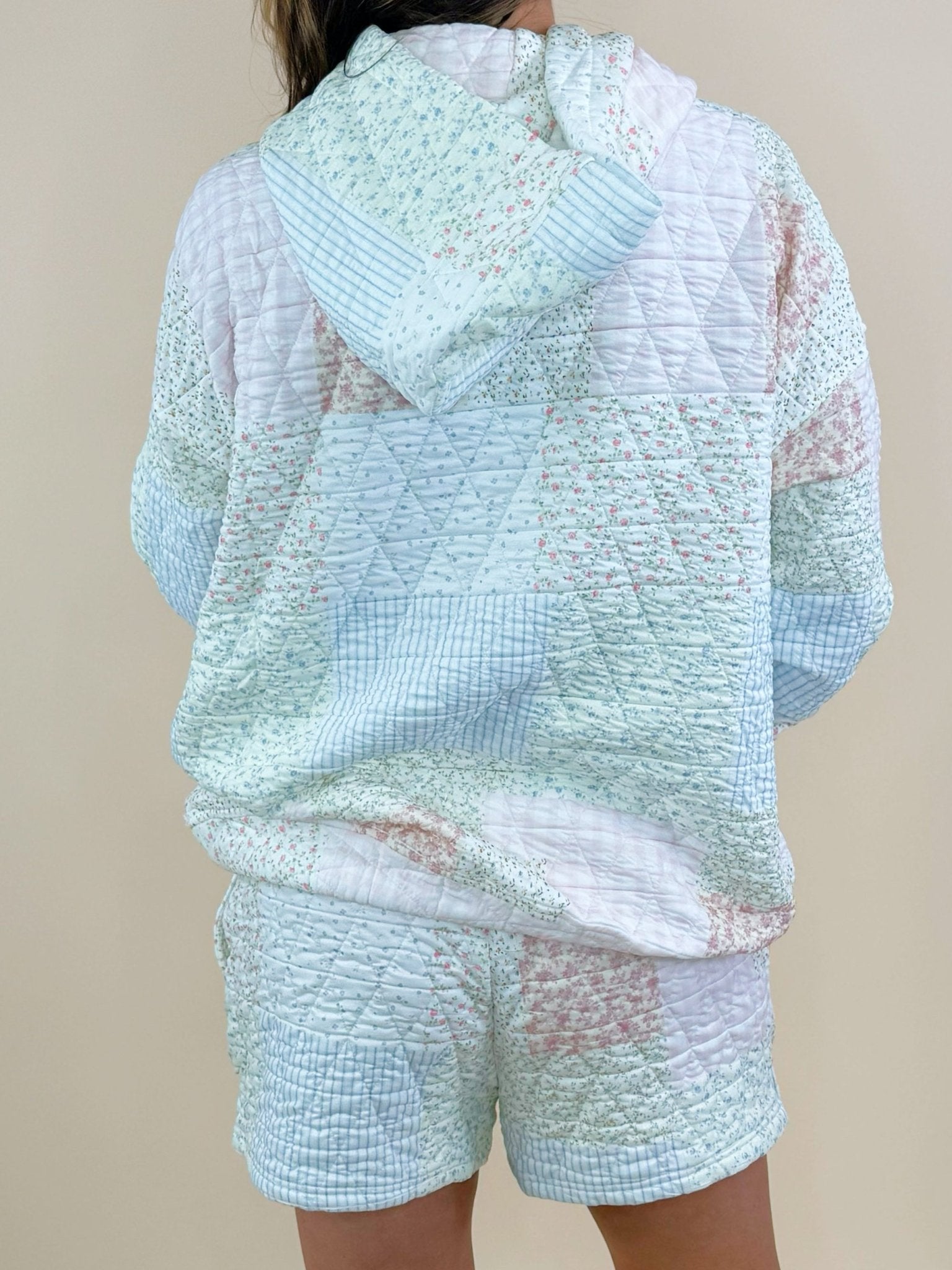 Sunkissed Coconut Quilted Pastel Floral Hoodie - Jessi Jayne Boutique