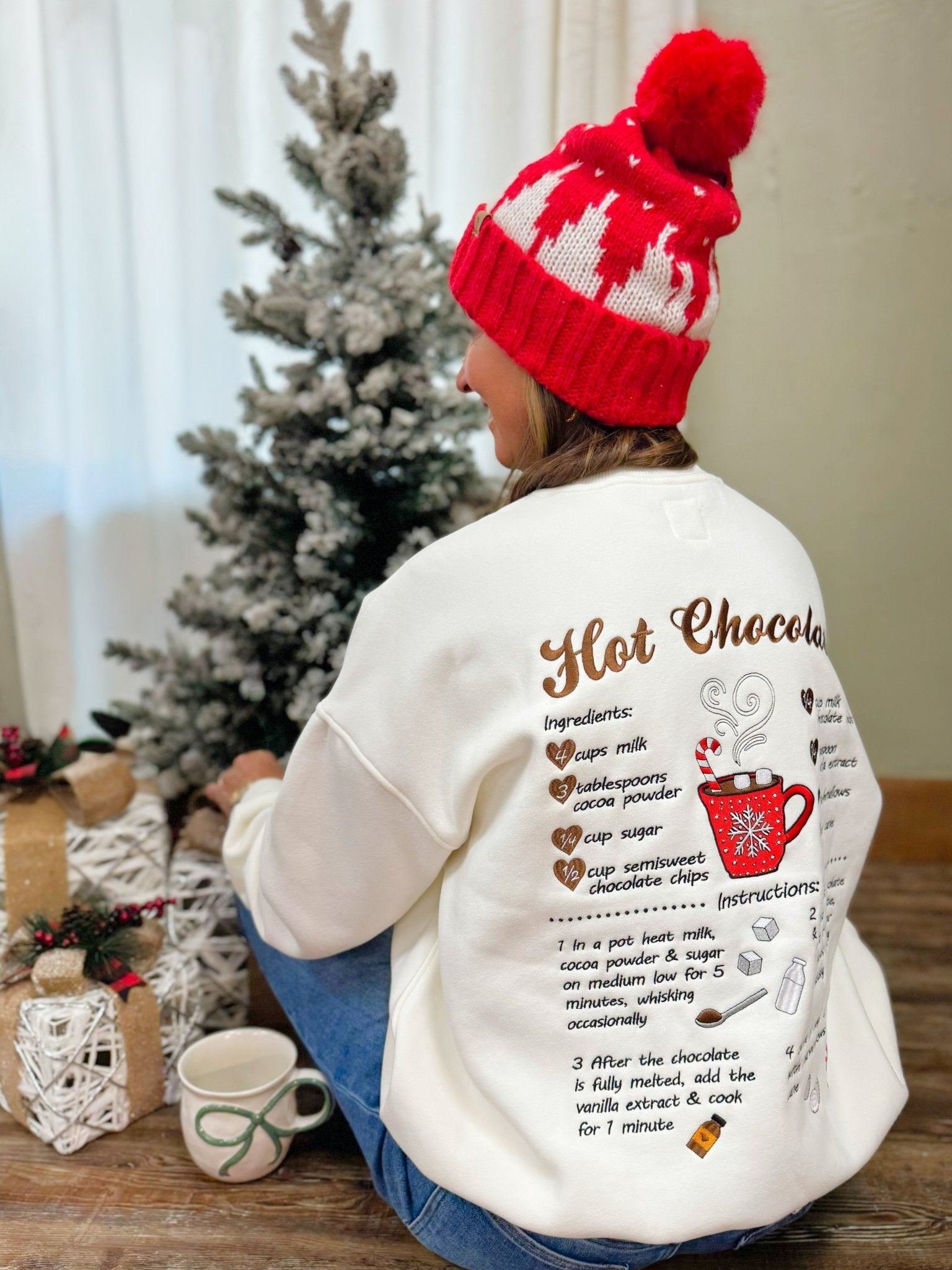 Sunkissed Coconut Hot Chocolate Recipe Embroidered Sweatshirt - Jessi Jayne Boutique