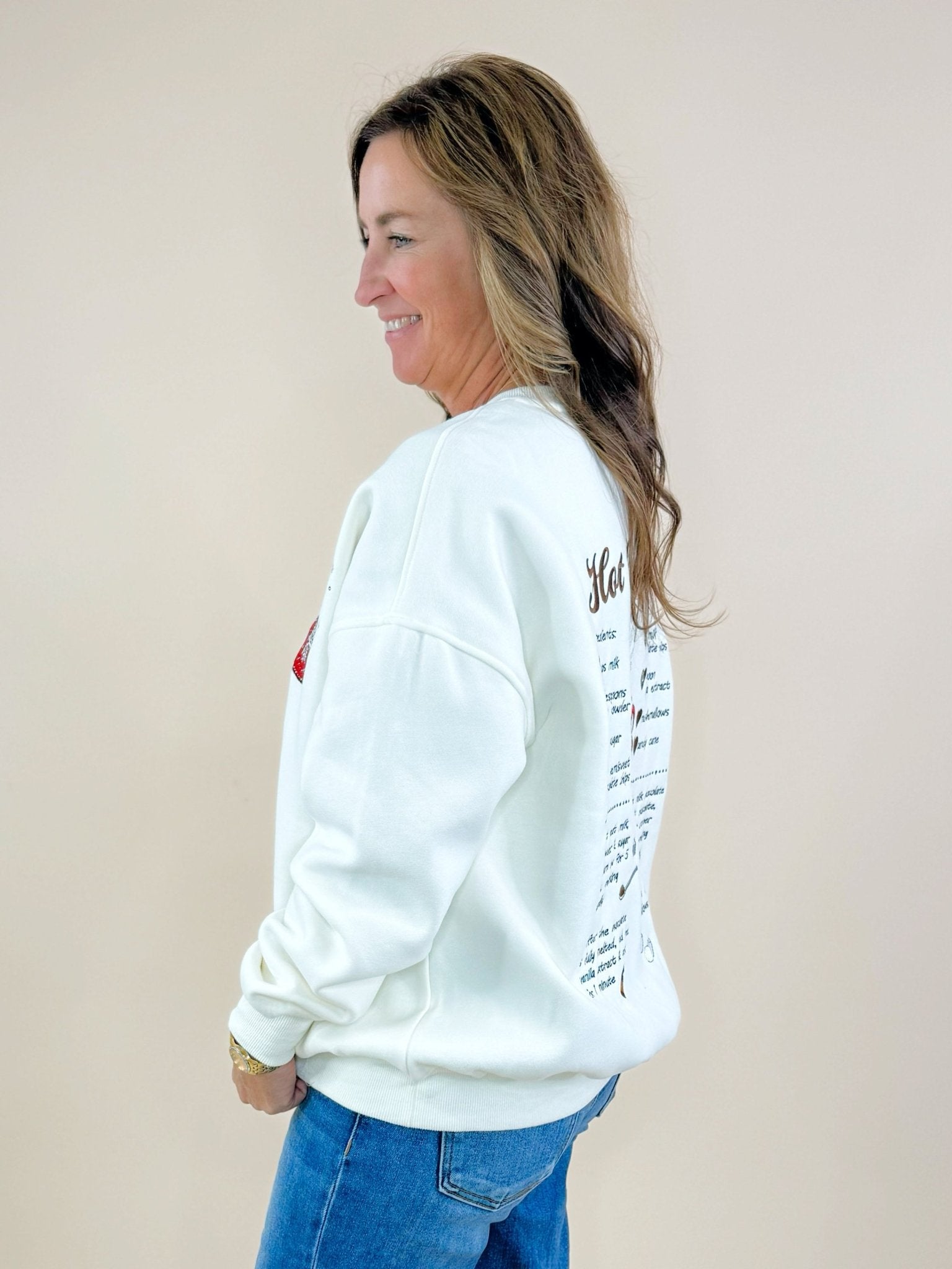 Sunkissed Coconut Hot Chocolate Recipe Embroidered Sweatshirt - Jessi Jayne Boutique