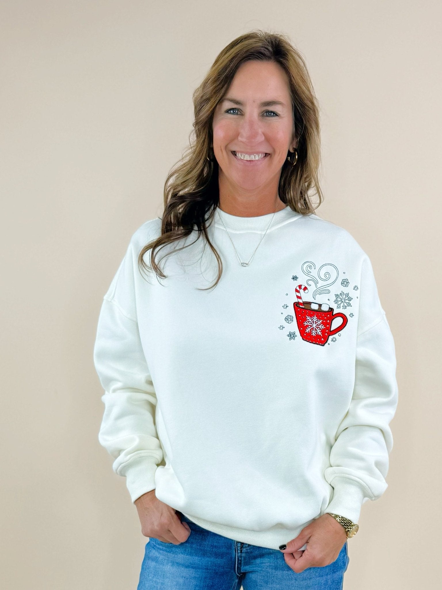 Sunkissed Coconut Hot Chocolate Recipe Embroidered Sweatshirt - Jessi Jayne Boutique