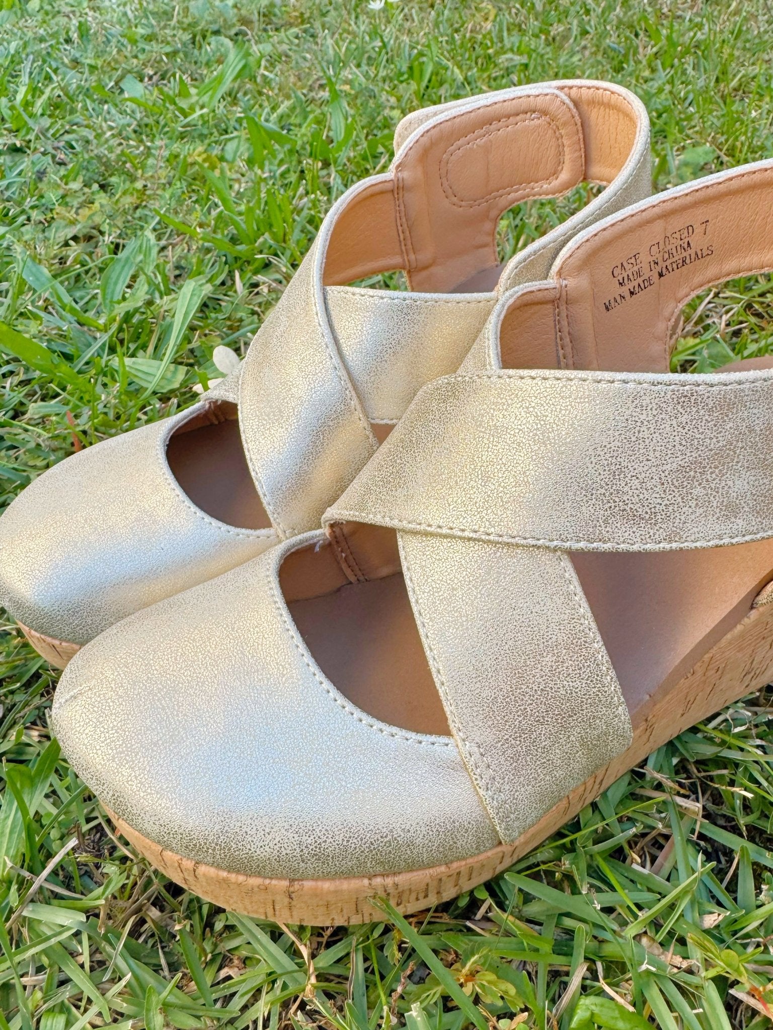 Corky Case Closed Gold Wash Metallic Wedge - Jessi Jayne Boutique