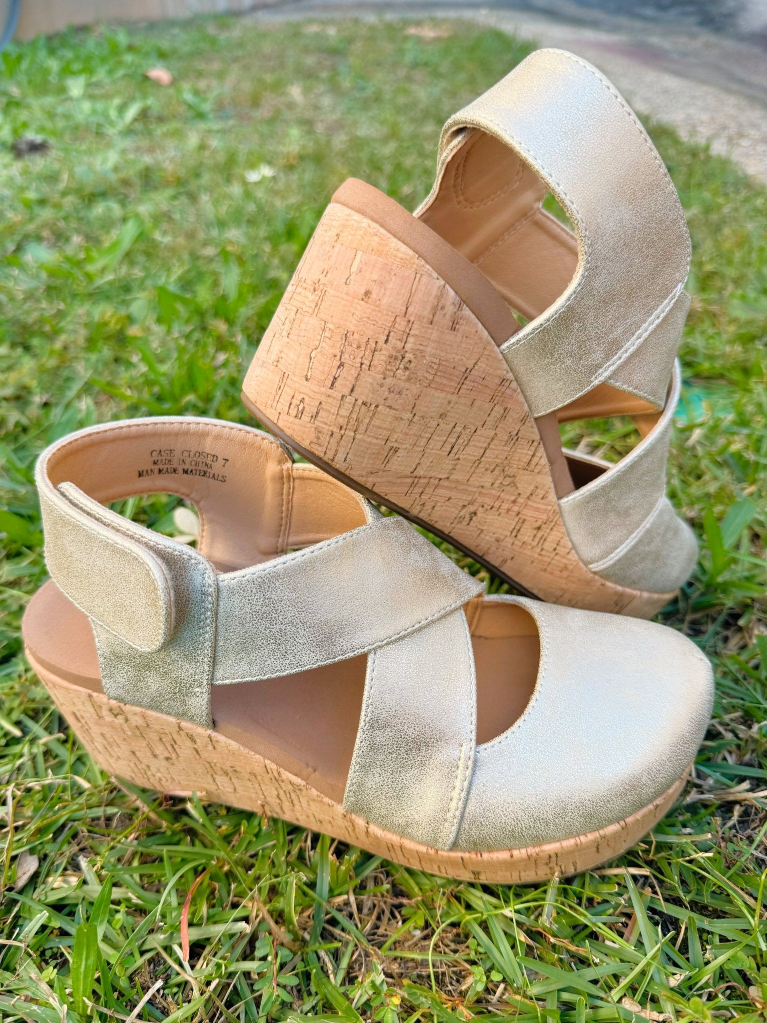 Corky Case Closed Gold Wash Metallic Wedge - Jessi Jayne Boutique