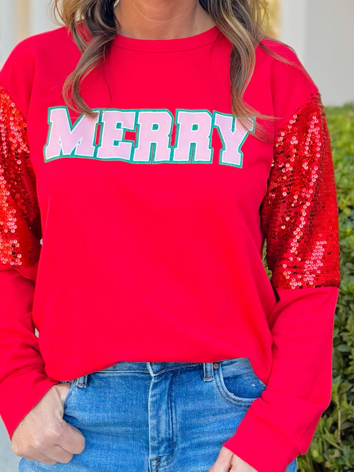 Merry Sequin Sleeve Sweatshirt - Jessi Jayne Boutique