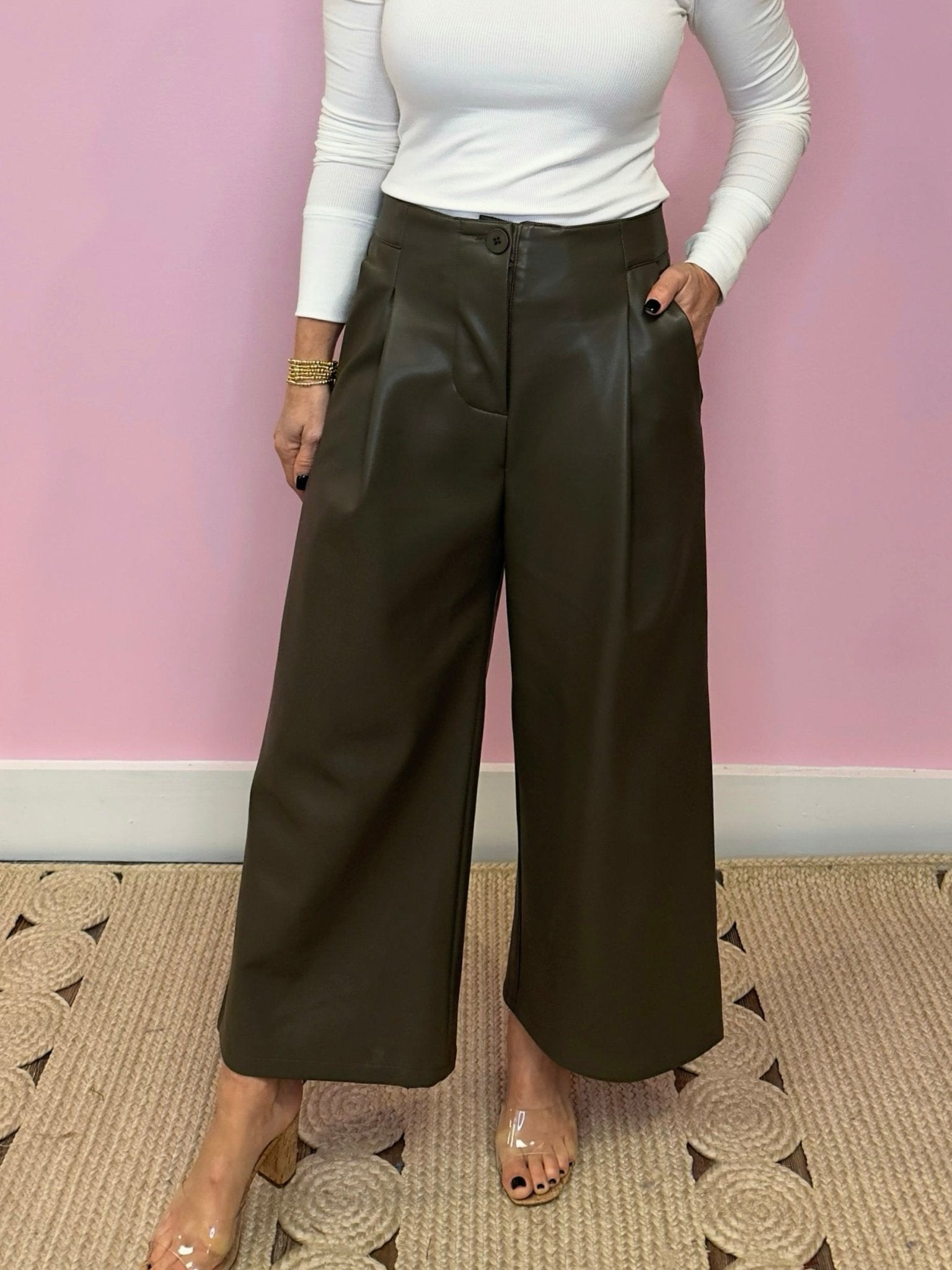 Dare You To Dark Olive Pleather Pants - Jessi Jayne Boutique