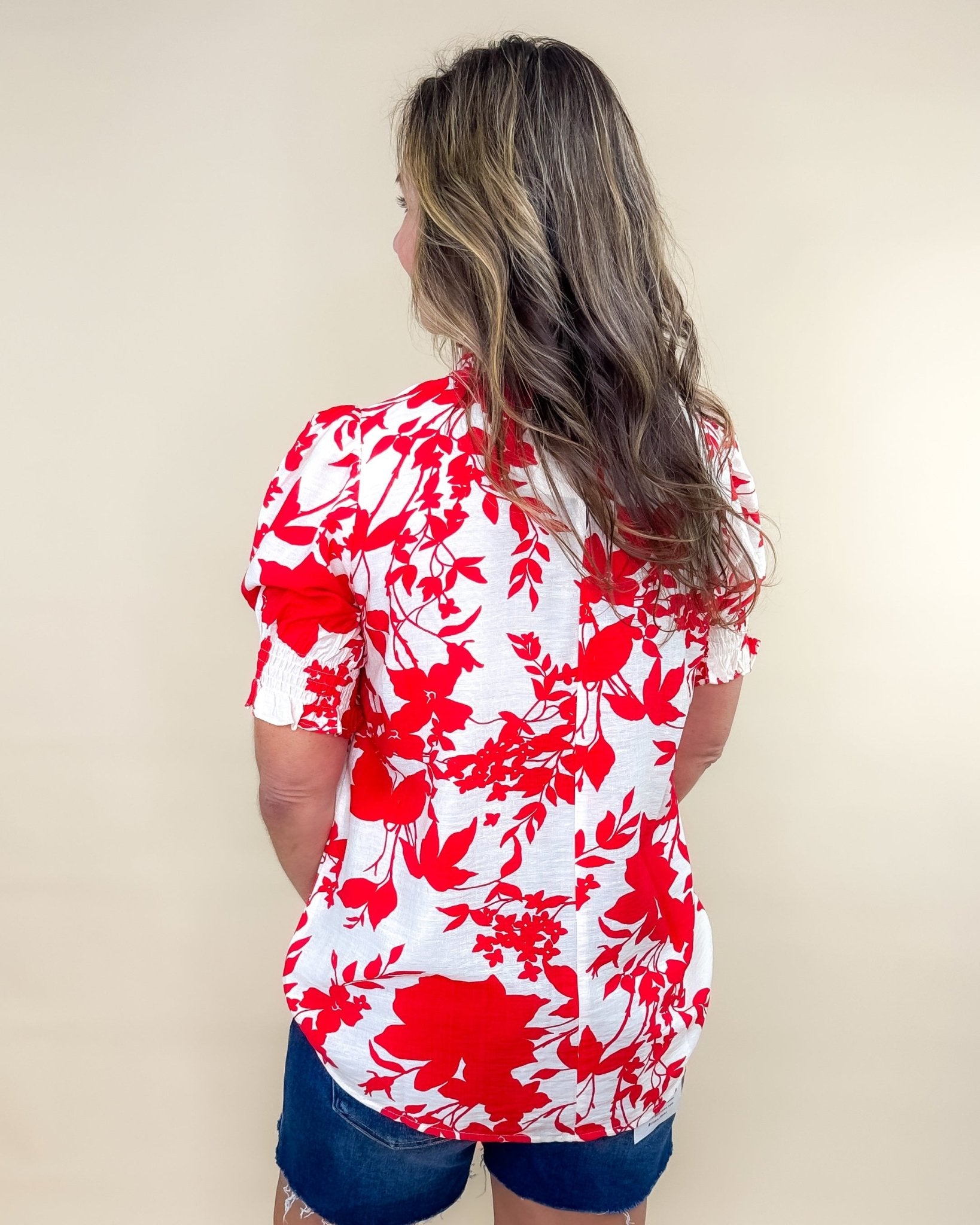 Red Bloom and Bold Ruffle Sleeve Blouse - Jessi Jayne Boutique