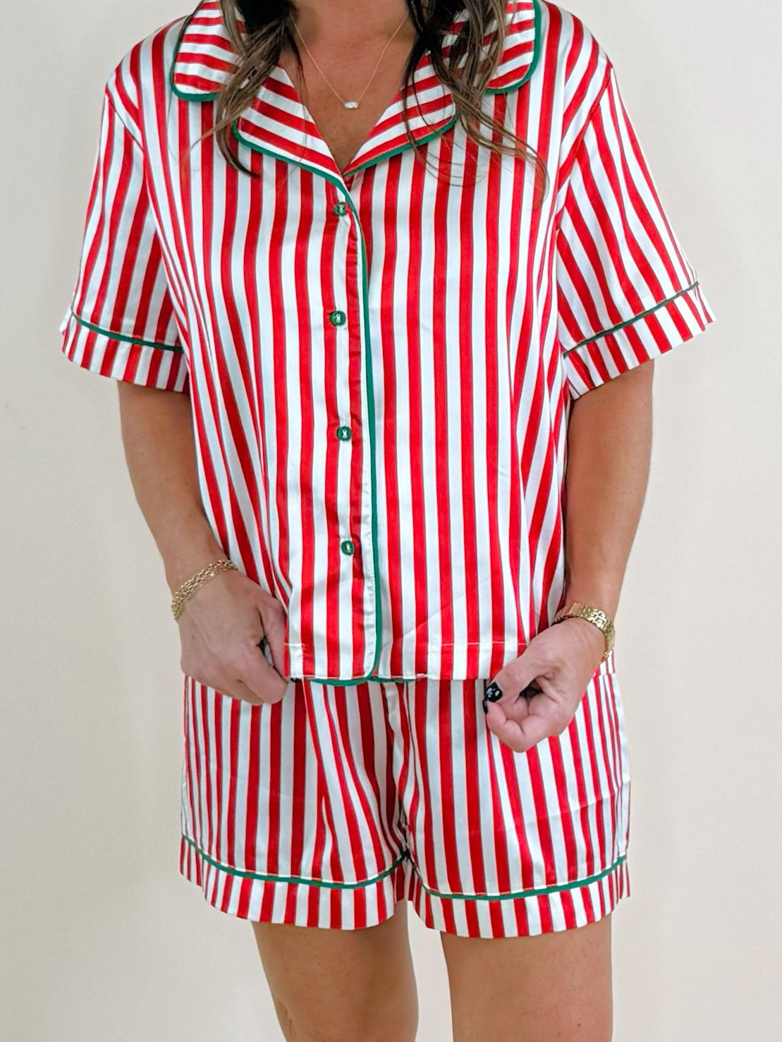 Candy Cane Lane Satin Pajama Set - Jessi Jayne Boutique
