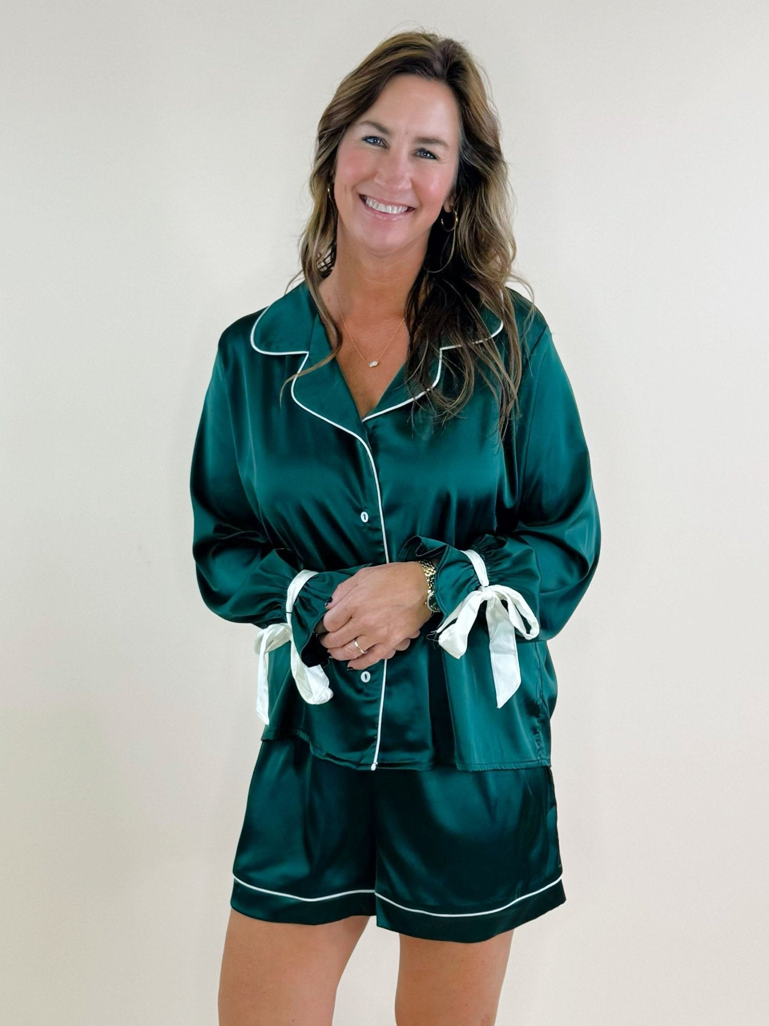 Evergreen Satin Pajama Set - Jessi Jayne Boutique