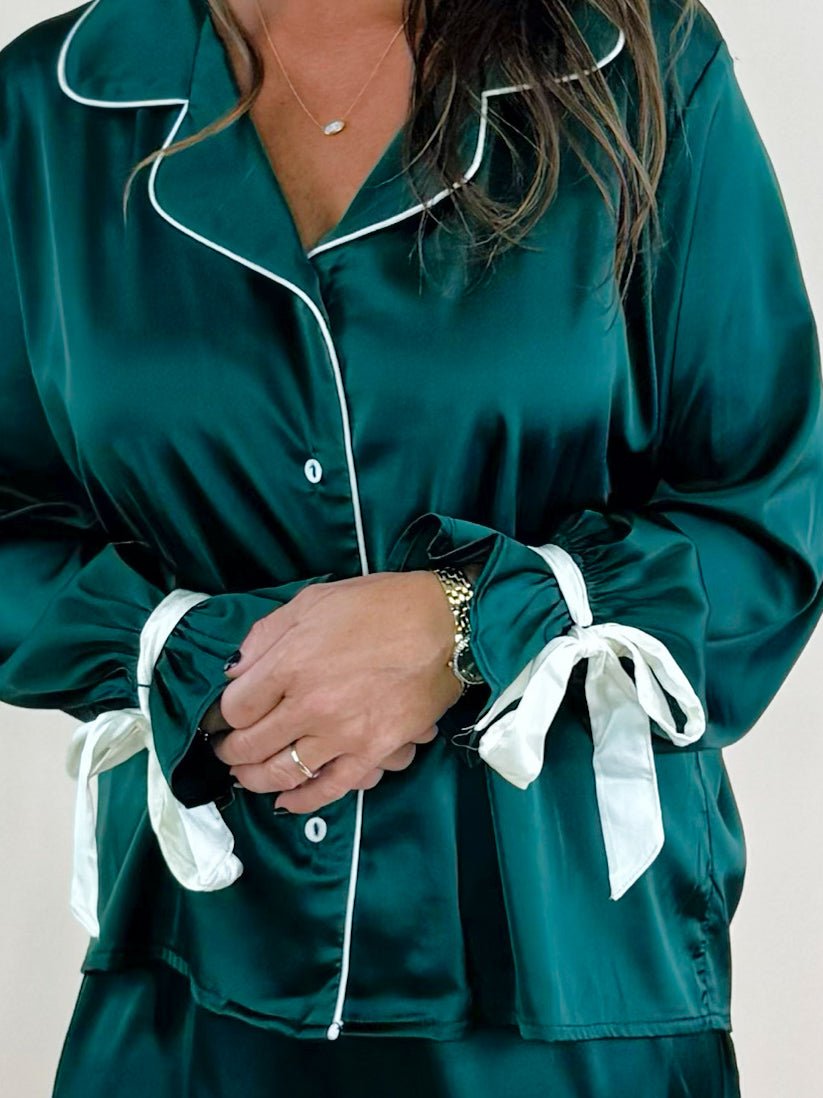 Evergreen Satin Pajama Set - Jessi Jayne Boutique