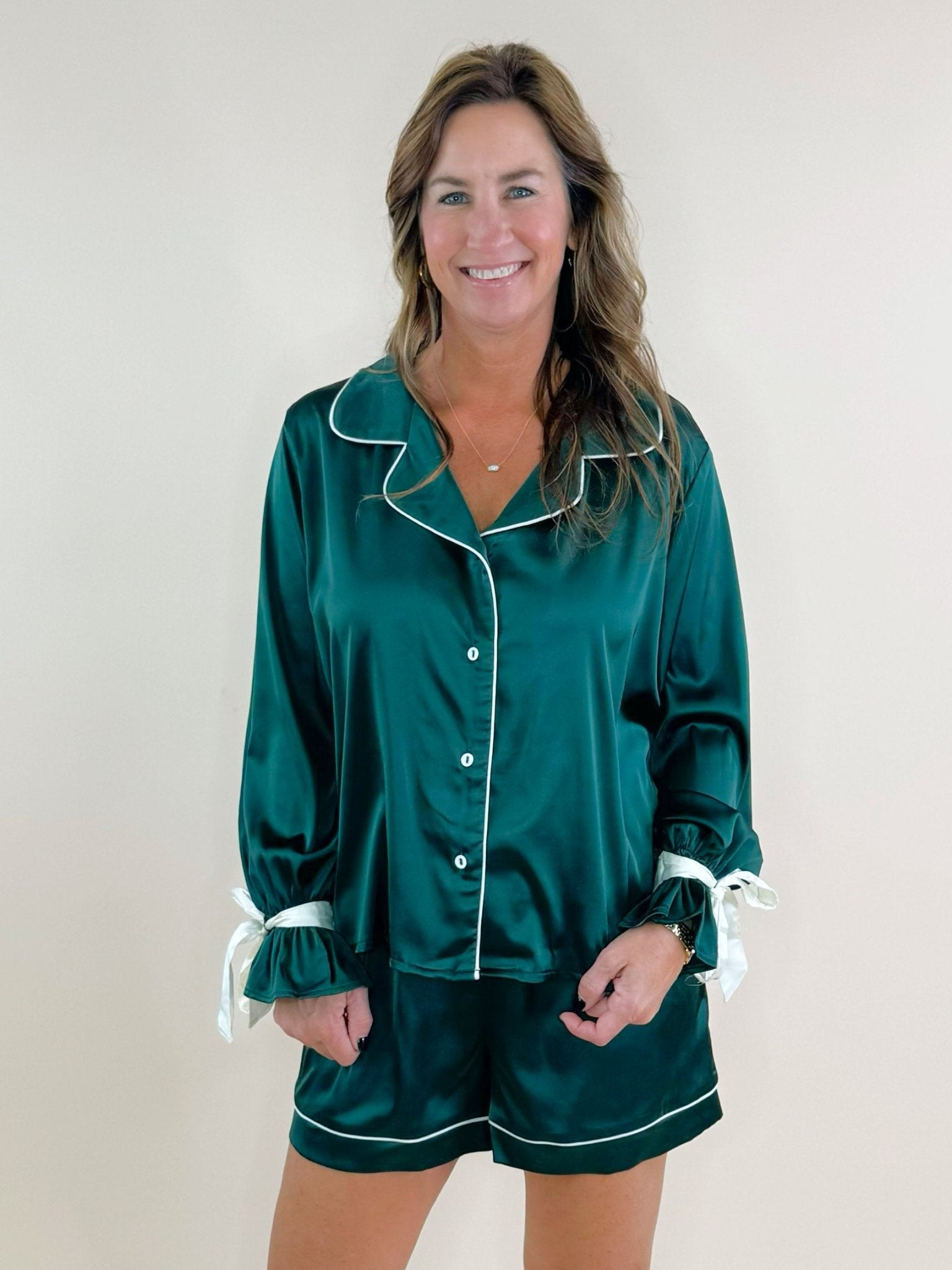 Evergreen Satin Pajama Set - Jessi Jayne Boutique