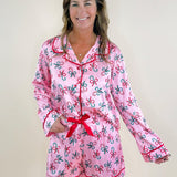 Peppermint Bow Satin Pajama Set - Jessi Jayne Boutique
