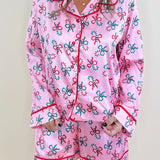 Peppermint Bow Satin Pajama Set - Jessi Jayne Boutique