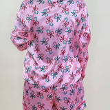Peppermint Bow Satin Pajama Set - Jessi Jayne Boutique