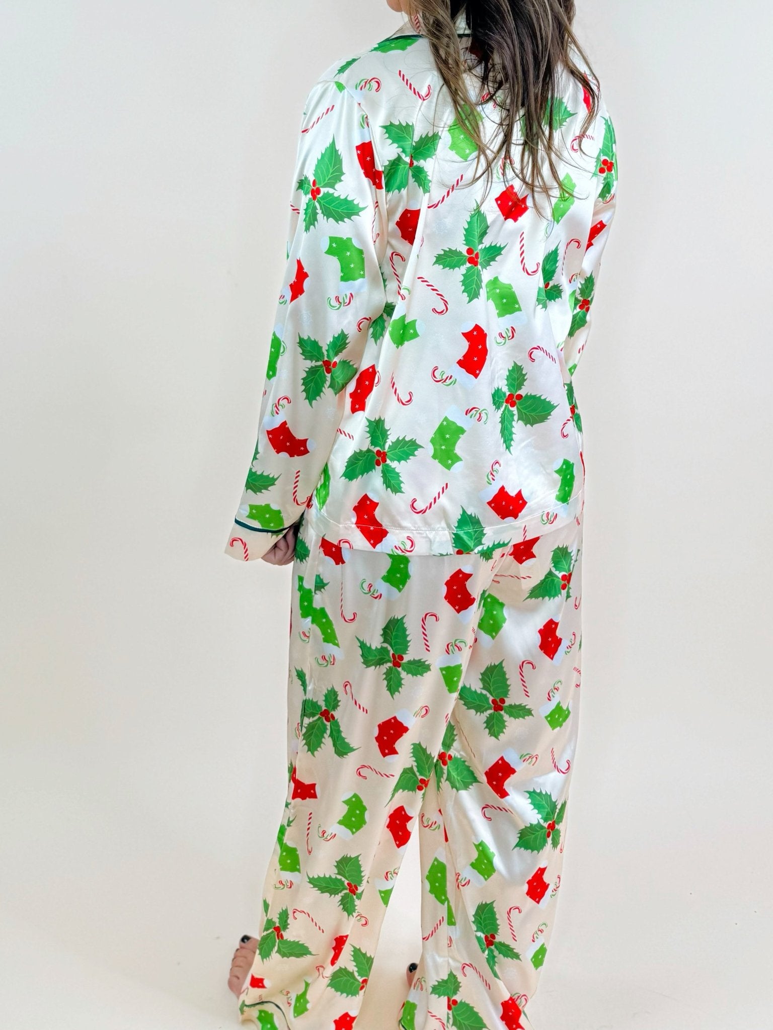 Holly Jolly Satin Pajama Pants Set - Jessi Jayne Boutique
