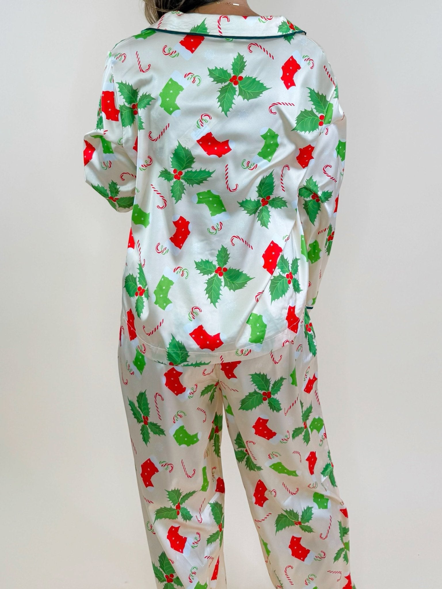 Holly Jolly Satin Pajama Pants Set - Jessi Jayne Boutique