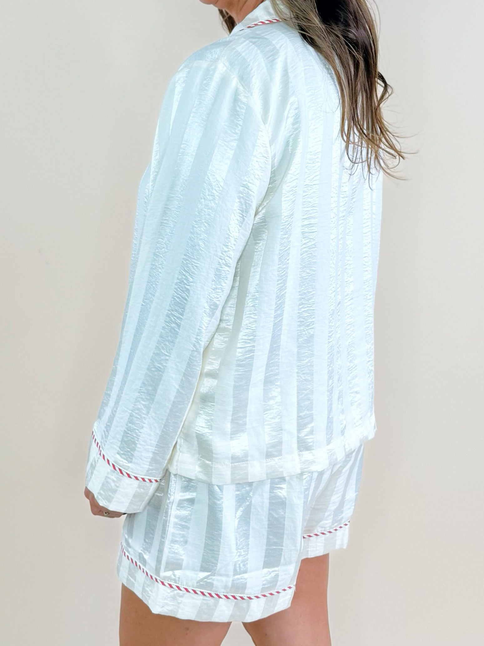 Candy Cane Satin Shorts Pajama Set - Jessi Jayne Boutique