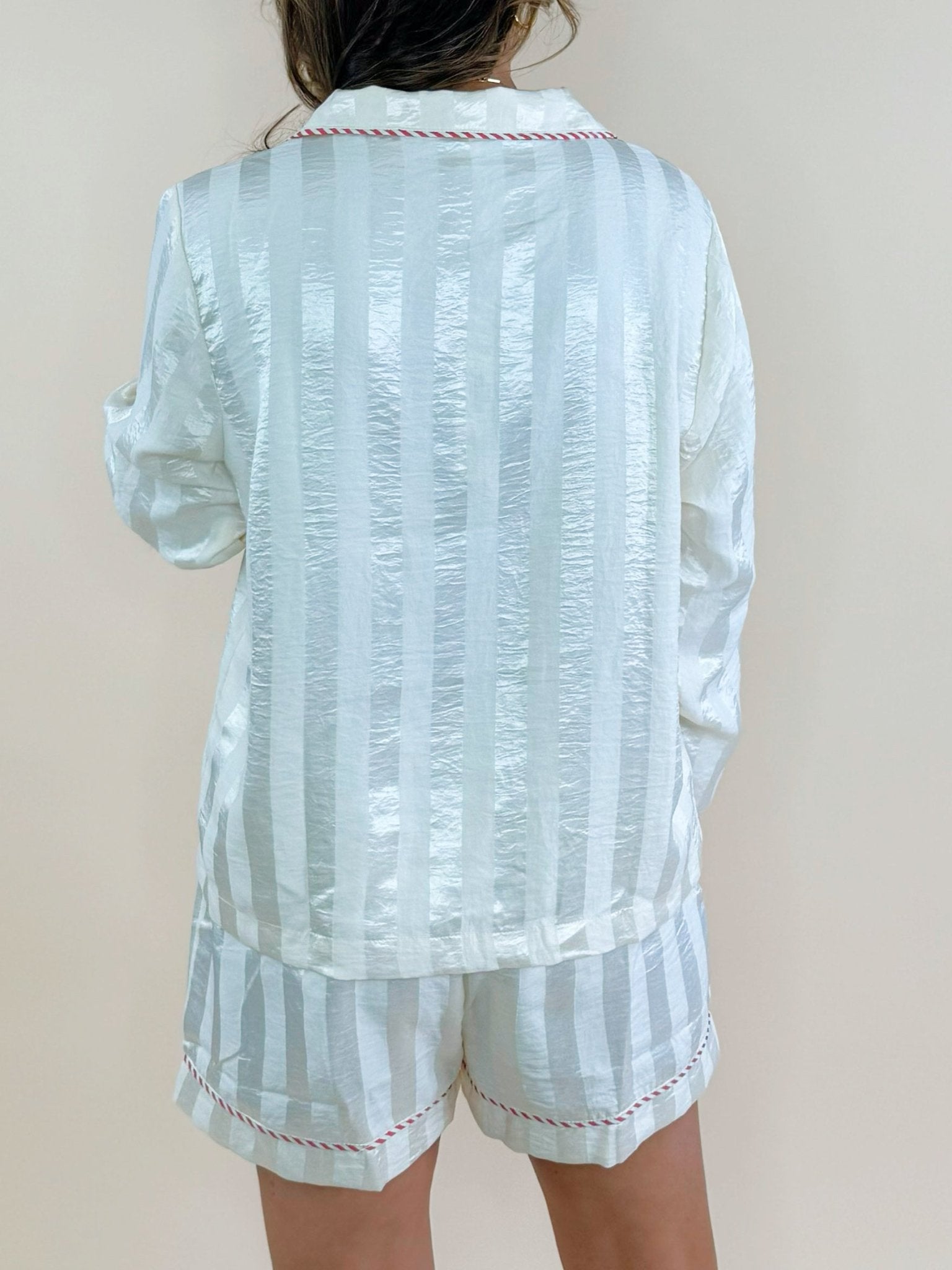 Candy Cane Satin Shorts Pajama Set - Jessi Jayne Boutique