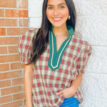Taupe Highland Charm Plaid Blouse - Jessi Jayne Boutique