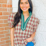 Taupe Highland Charm Plaid Blouse - Jessi Jayne Boutique
