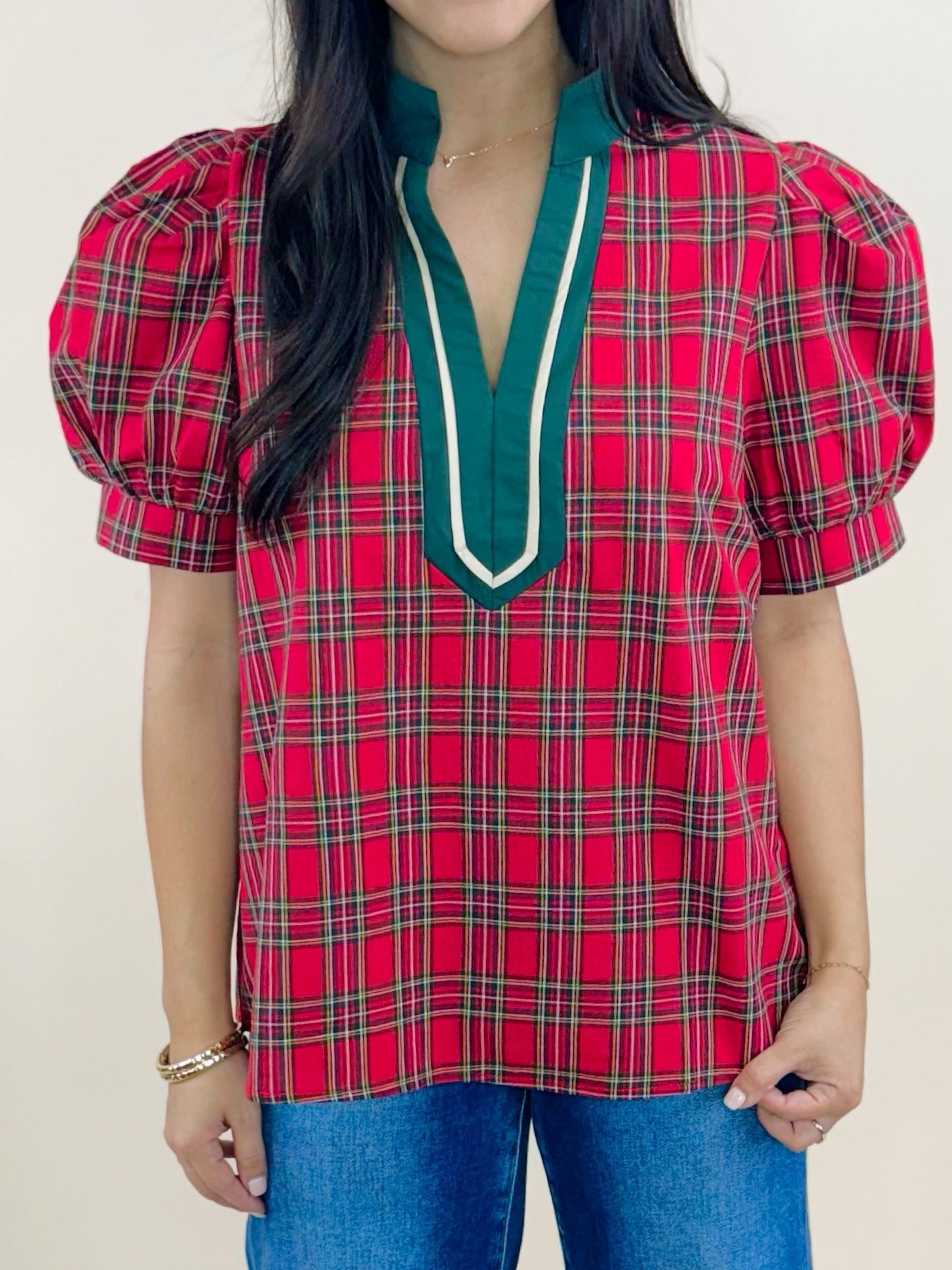 Red Highland Charm Plaid Blouse - Jessi Jayne Boutique