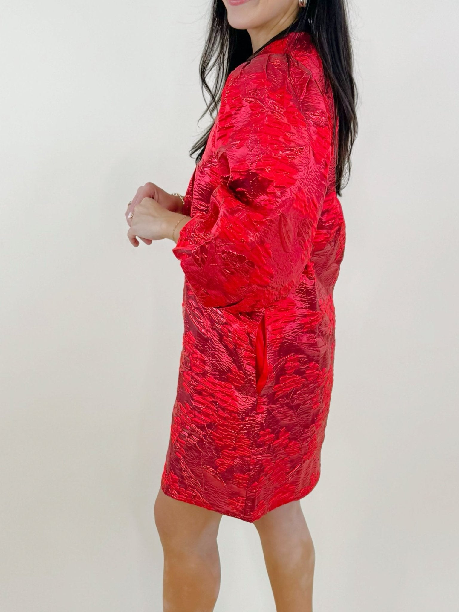 Scarlet Shine Jacquard Dress - Jessi Jayne Boutique