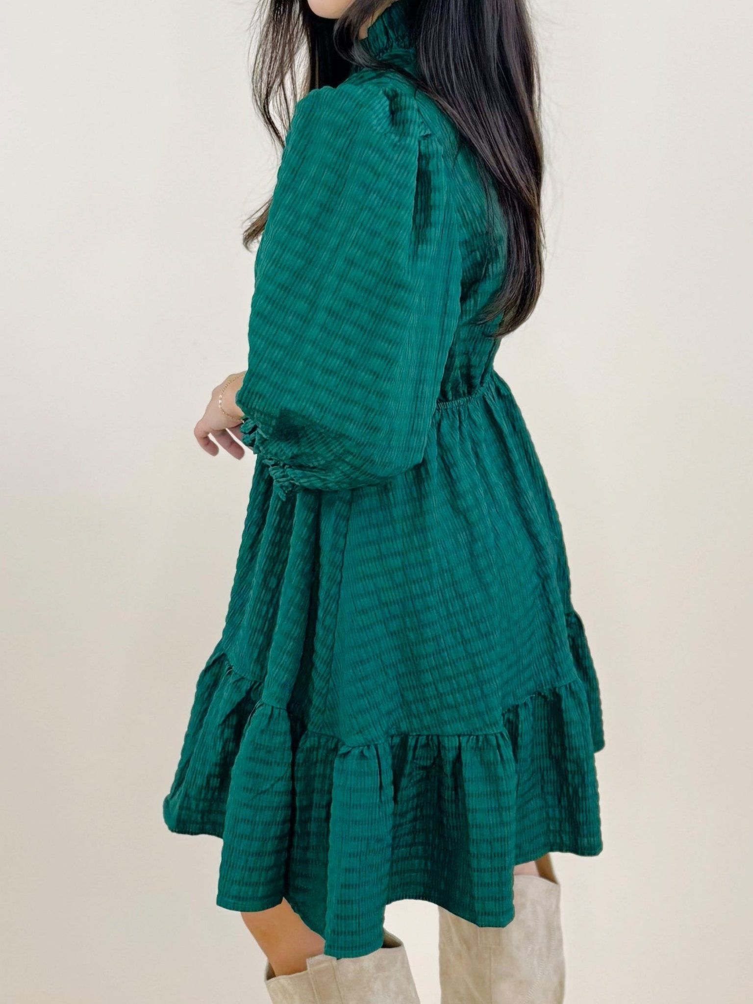 Emerald Ruffle Tiered Dress - Jessi Jayne Boutique