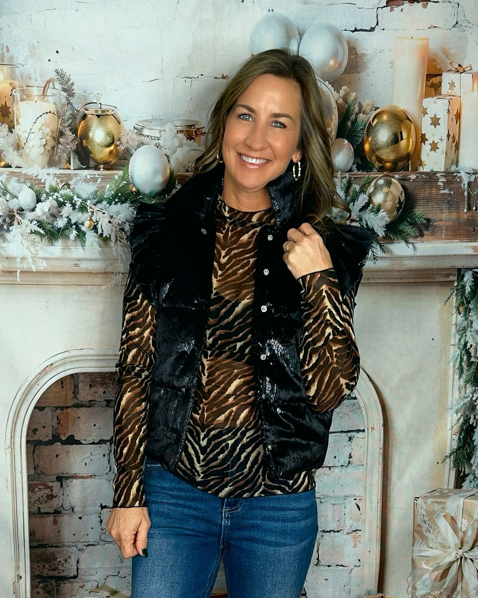 Midnight Sparkle Ruffle Puffer Vest - Jessi Jayne Boutique